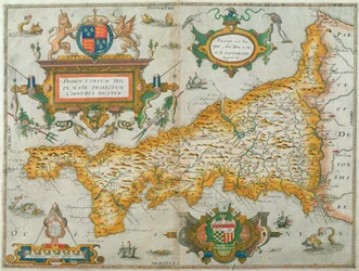 Carte du comté de Cornwall, 1579 (gravure coloriée à la main)